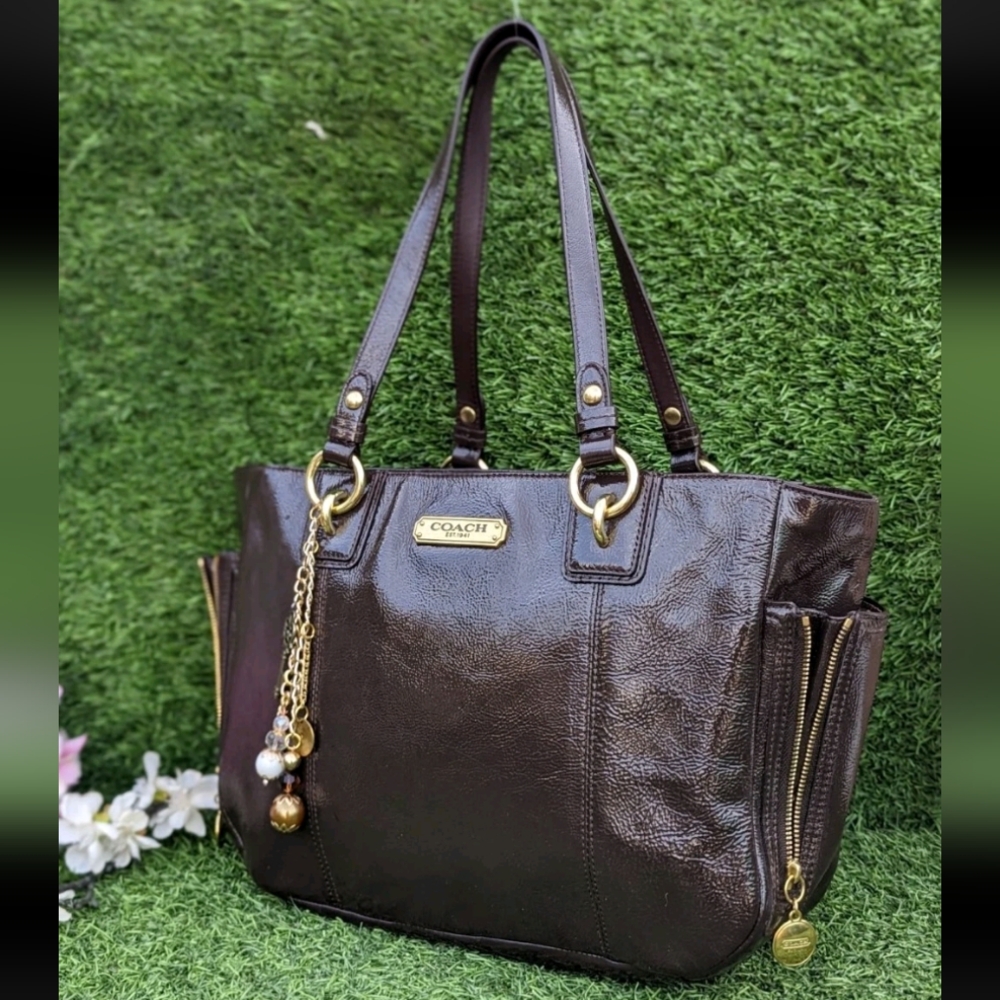 Coach Brown Patent Leather Gallery 20431 Tote Purse Shoulder Bag